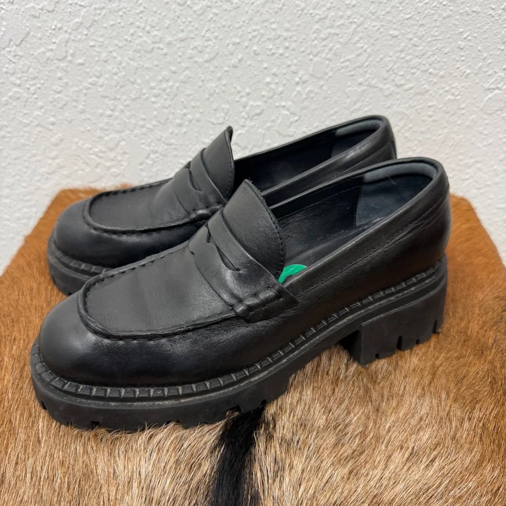 Free People 8 Lyra Black Goth Whimsy Chunky Y2K Platform Loafers‎ Dark Academia